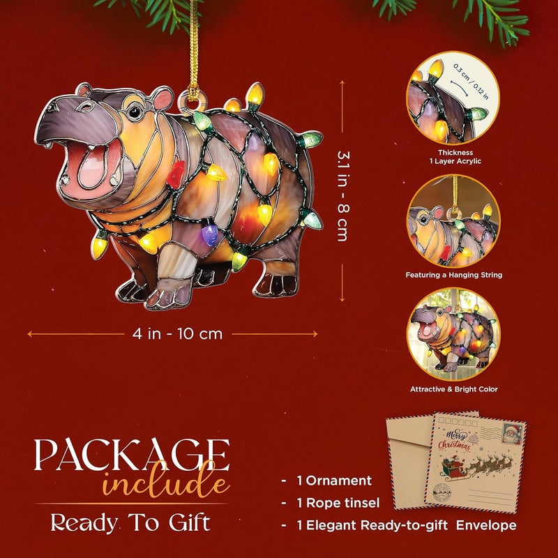 Hangwoous Hippo Christmas Ornament 2025, I Want A Hippopotamus for Christmas Ornament, 2025 Ornaments for Decoration, Animal Ornaments, Hippopotamus Gifts, Holiday Decor, Stocking Stuffer, White Elephant Gift - Image 2